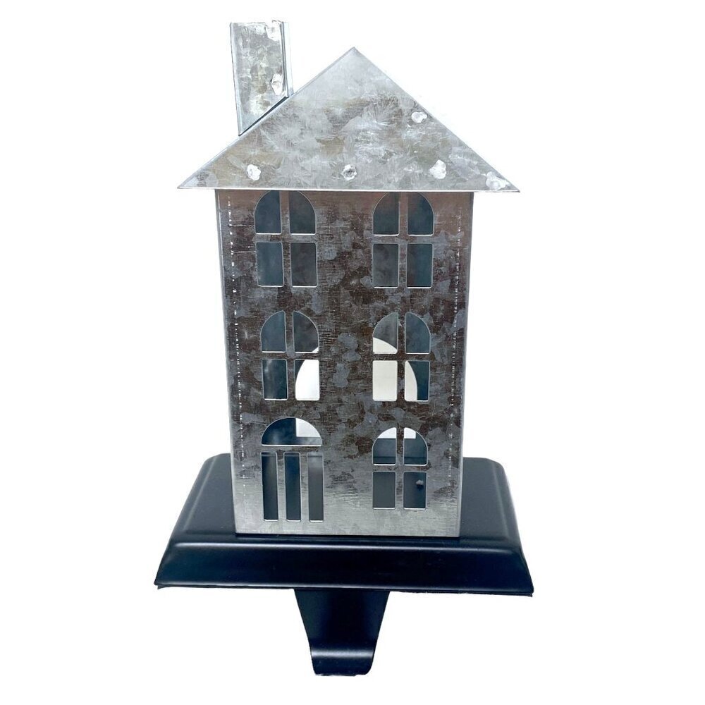 Christmas House Stocking Holder Galvanized Metal 7.75"  Rustic Farmhouse